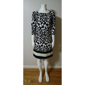 WOMEN'S BLACK AND WHITE PRINT SHIFT DRESS - CATO - SIZE S - STRETCH KNIT